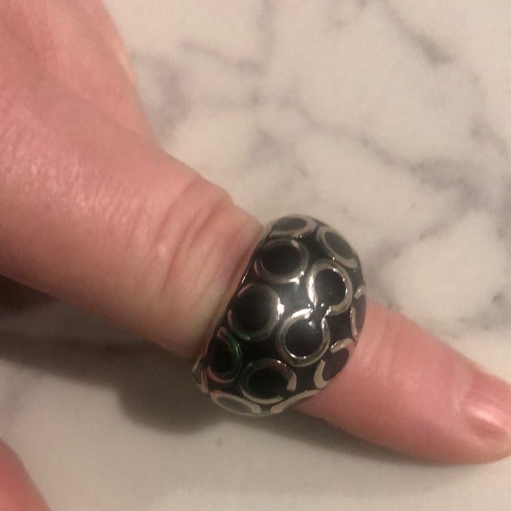 Coach Signature done ring Silver and Black Women's Ring